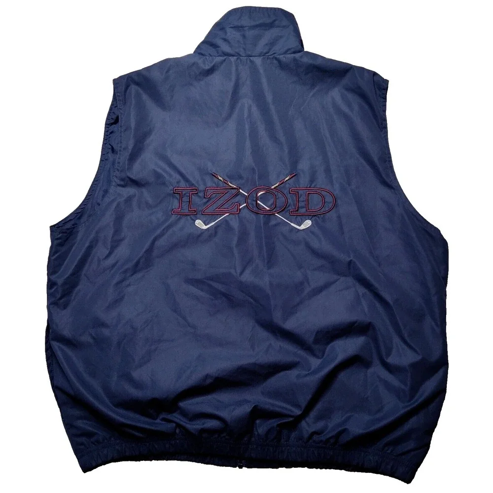 VTG IZOD GOLF Men‎ Large Blue Lined Double-Sided Embroidered Windbreaker Vest